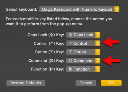 Mac keyboard modifier settings